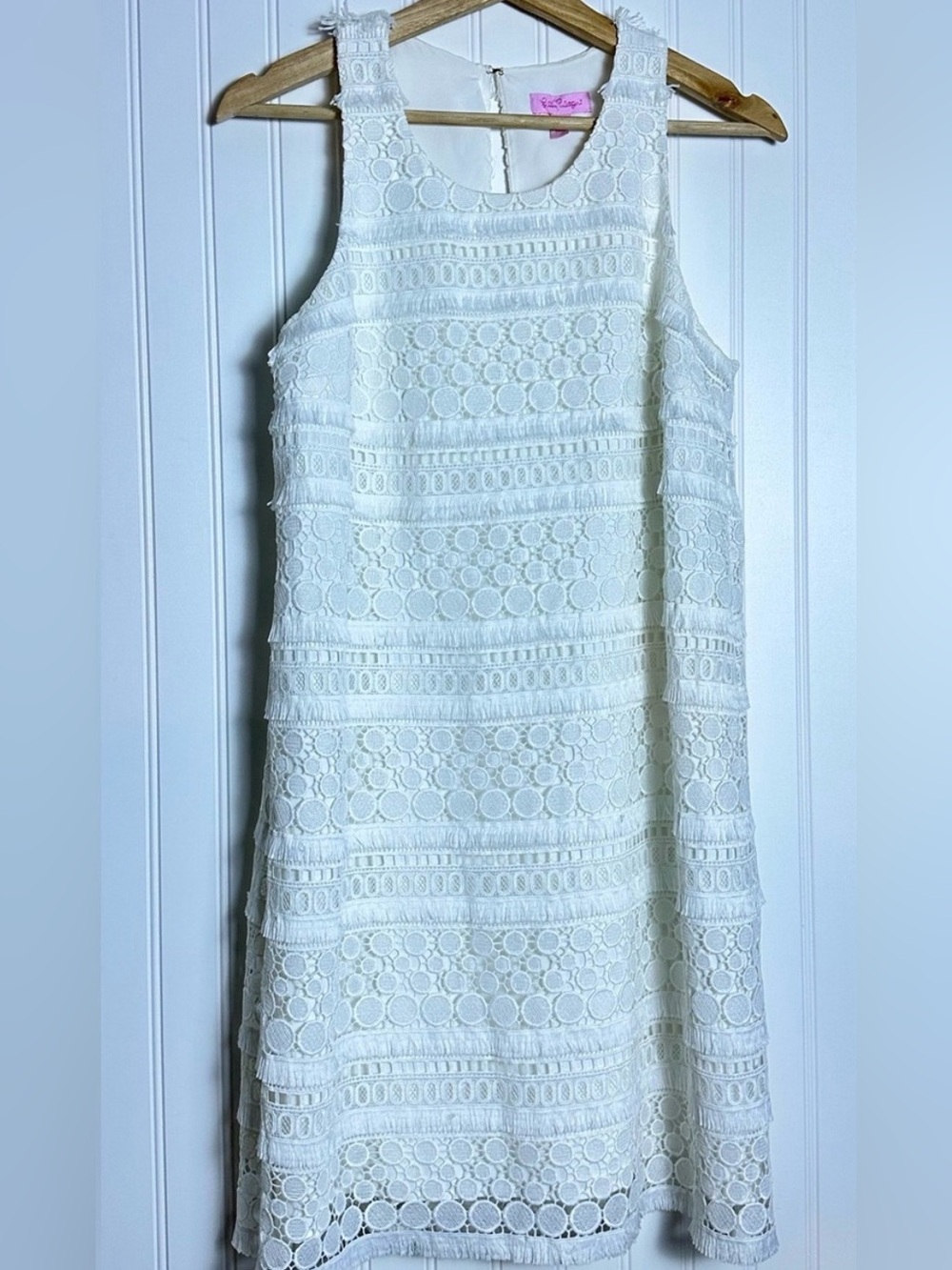 Lilly Pulitzer Annette Shift Lace Dress Resort White Fringe Sz 6 Resort Wear - Picture 7 of 11